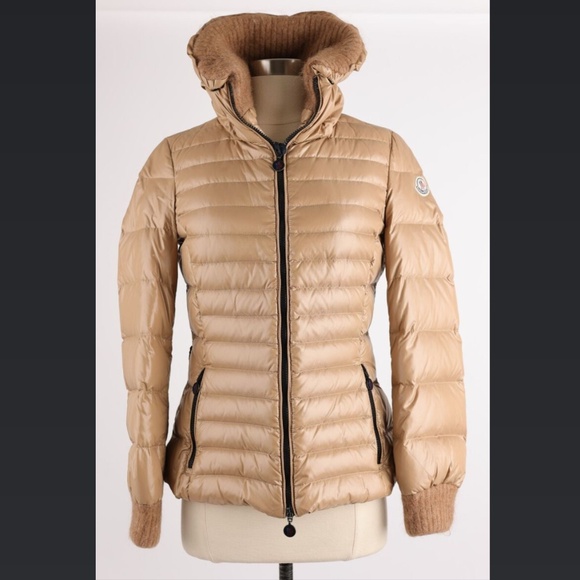 Moncler Lierre Down Jacket W/Cashmere High Neck SZ 3 Beige